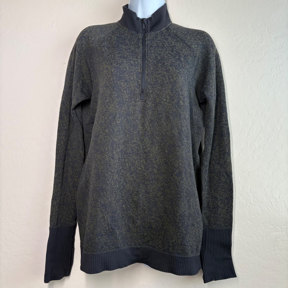 Lululemon Green Black Rest Less Half‎ Zip Pullover Mock Shirt Top Sz Med 6/8